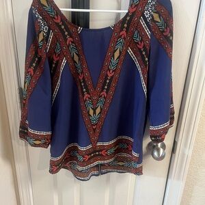 Women’s Boho Aztec Style Zip Up Top 3/4 Sleeve Size Medium